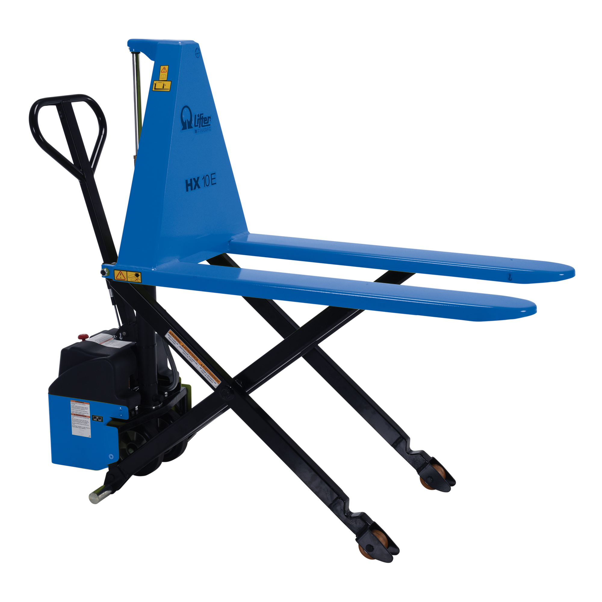 Vestil Steel DC Powered High Lift Pallet Truck - 2200-Lb. Capacity, 67in. Fork Length, 3.5in. Min. Lift Height, Model# PMC-HIPM-27-DC